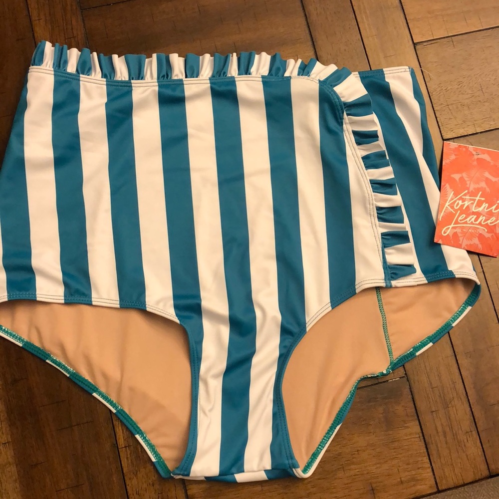 Kortni Jeane Teal Stripe Cascade Bottoms